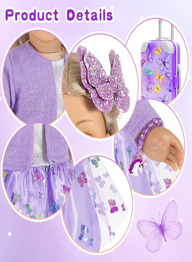 DONTNO American 18 Inch Doll Accessories with Travel Suitcase Makeup Play Set and Clothes,Shoulder Bag,Eye Shadow Plate,Butterfly Hairpin,Bracelet,Lipstick,Hair Tie,Eyelash Brush,No Doll and Shoes - Image 3
